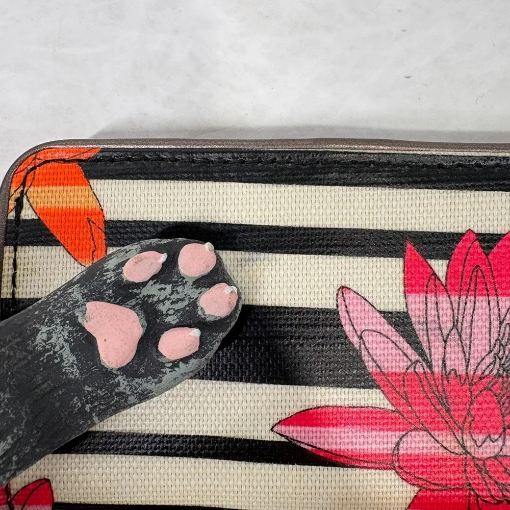 Sakroots Striped Floral Wallet‎ - Black, Cream, Pink & Orange